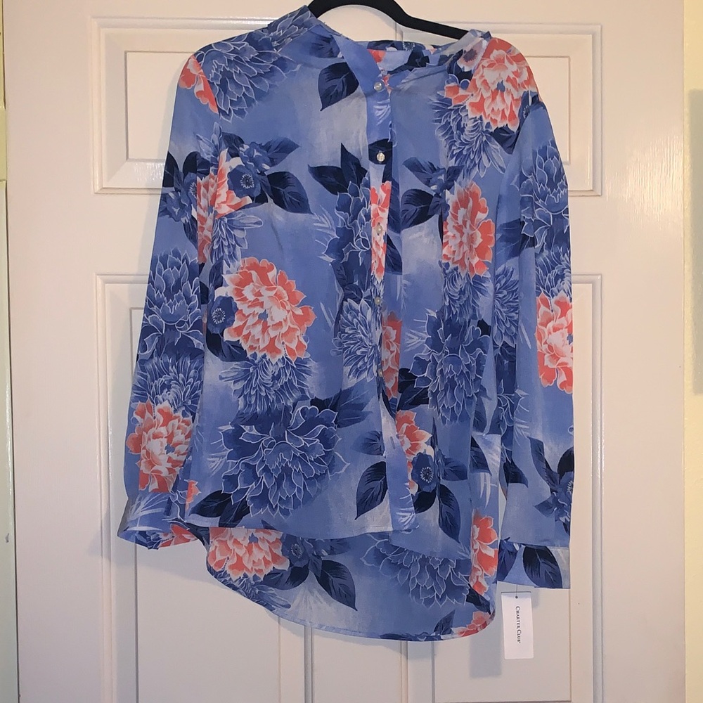 NWT Charter Club Blue and Orange Floral Blouse